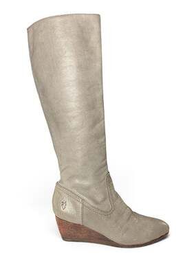 Frye Missy Tall Gray Distressed Leather Wedge Knee High Boots Size 6